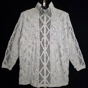 Vtg Express Tricot Handknit Fisherman Angora Wool Blend Sweater XS